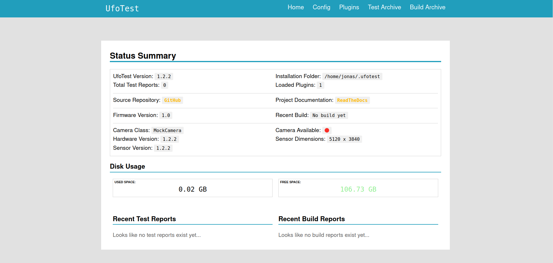 Screenshot homepage web interface
